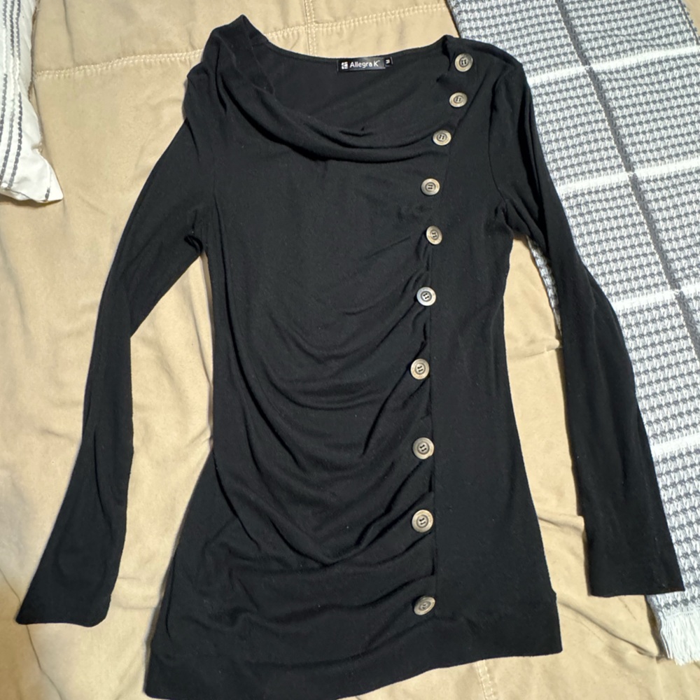 Allegra K Longer black shirt with buttons down side. Size Medium